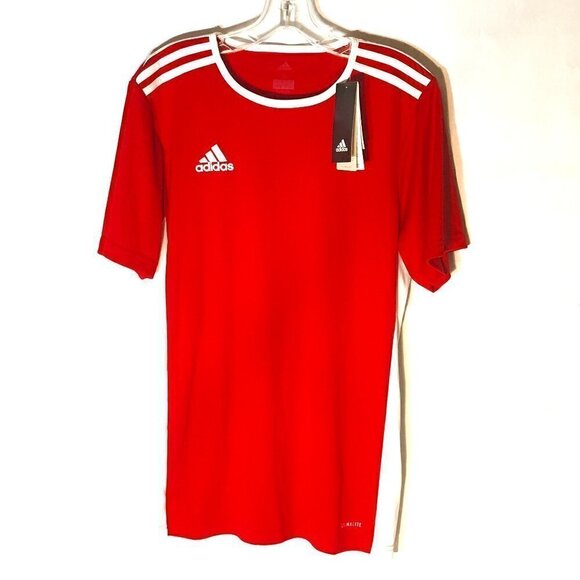 NWT Adidas Three Stripe Red Soccer Jersey - Picture 1 of 9